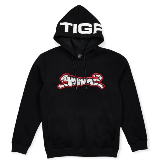 Le Tigre Men's Chenille Embroidered Tiger Logo Hoodie Sweatshirt - Black